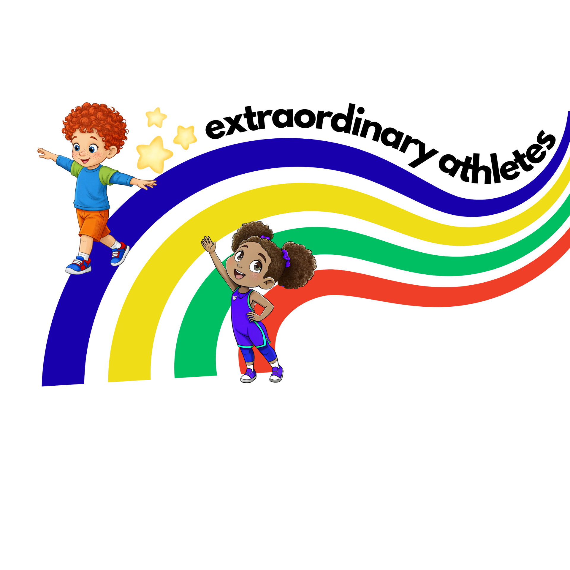 Two children on a rainbow, the words