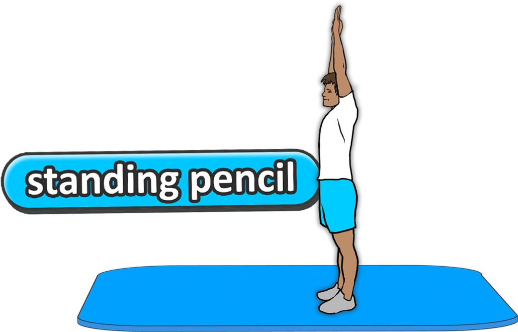 image of boy doing a standing pencil pose
