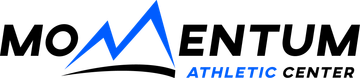 The logo for momentum athletic center is blue and black
