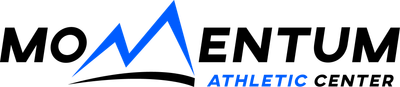 The logo for momentum athletic center is blue and black
