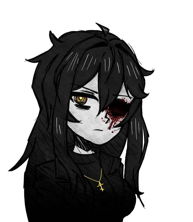 A black and white drawing of a girl with a necklace on her neck.