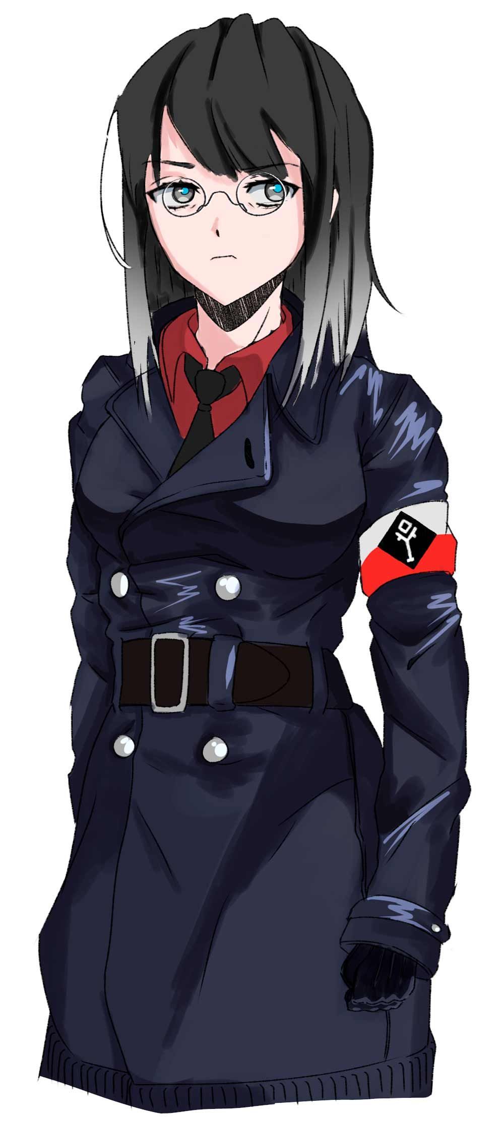 A pixel art drawing of a girl in a military uniform.