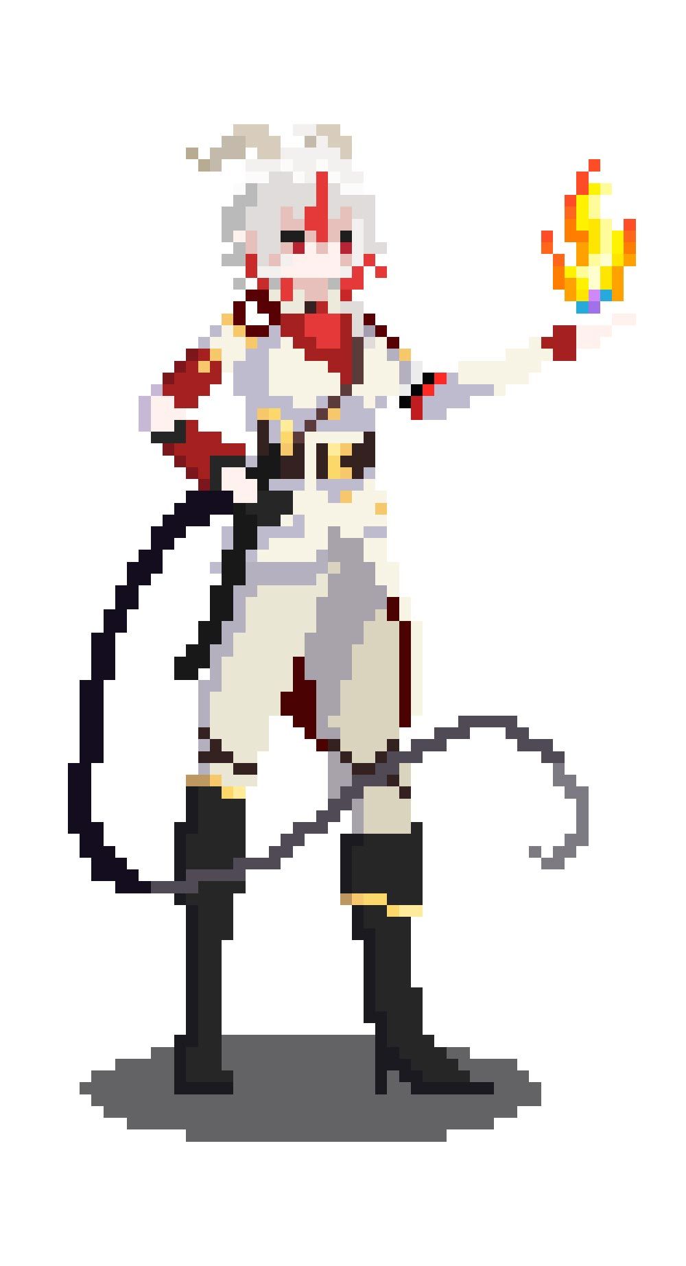 A pixel art of a person holding a whip and a torch.