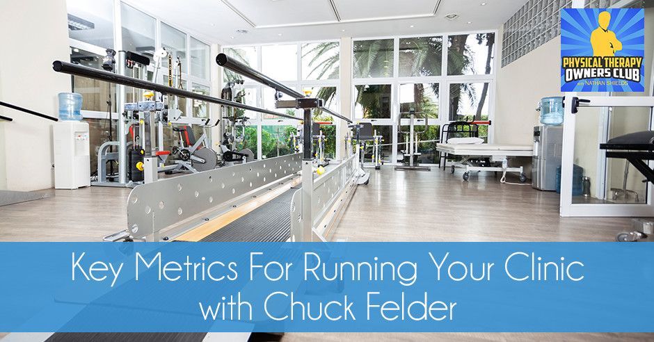 A gym with a sign that says key metrics for running your clinic with chuck felder