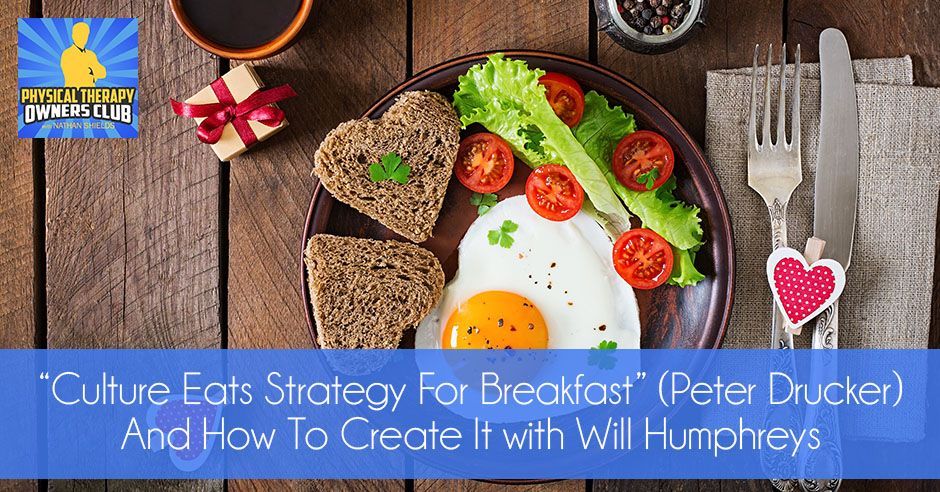 A plate of food with the words culture eats strategy for breakfast and how to create it with will humphreys