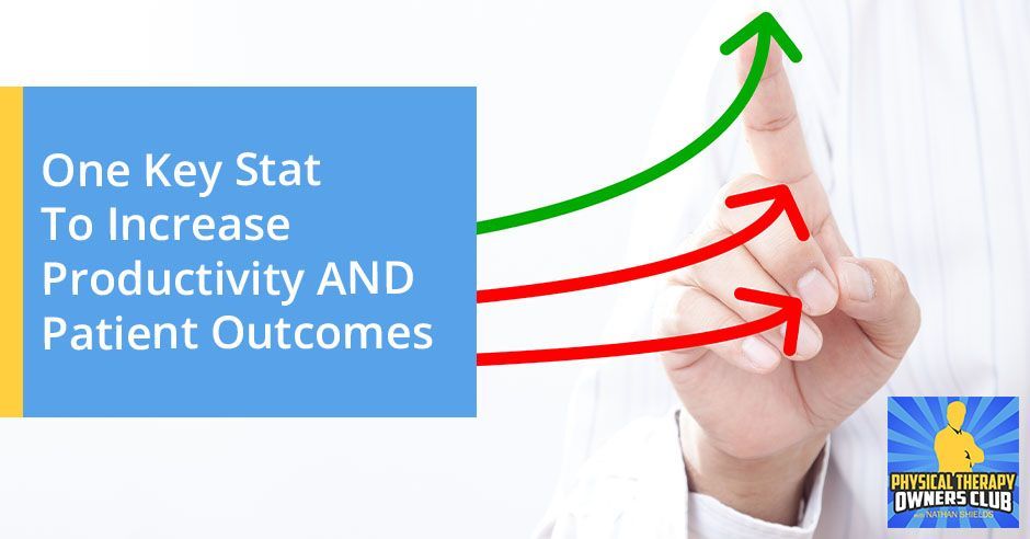 A person is pointing at a graph that says one key stat to increase productivity and patient outcomes.