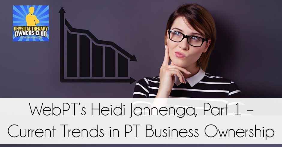 A woman wearing glasses is looking at a graph and thinking about current trends in pt business ownership