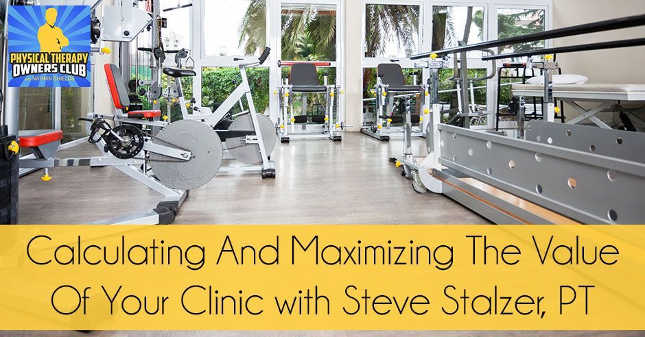 A gym with a sign that says calculating and maximizing the value of your clinic with steve stalzer pt