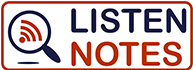 A logo for listen notes with a magnifying glass.