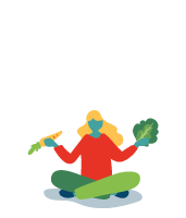 A woman is sitting on the floor holding a carrot and a cabbage.