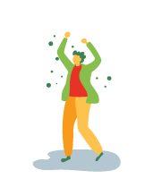 A man is dancing with his arms in the air.