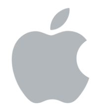 The apple logo is gray and has a leaf on it.