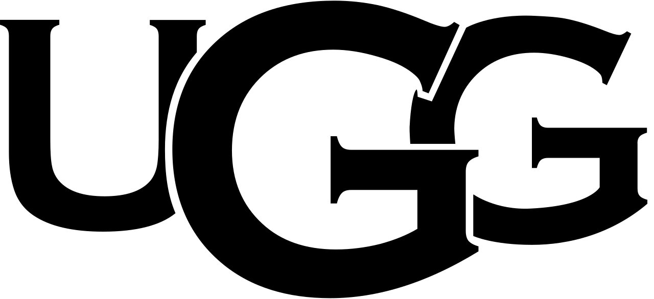 A black and white ugg logo on a white background.