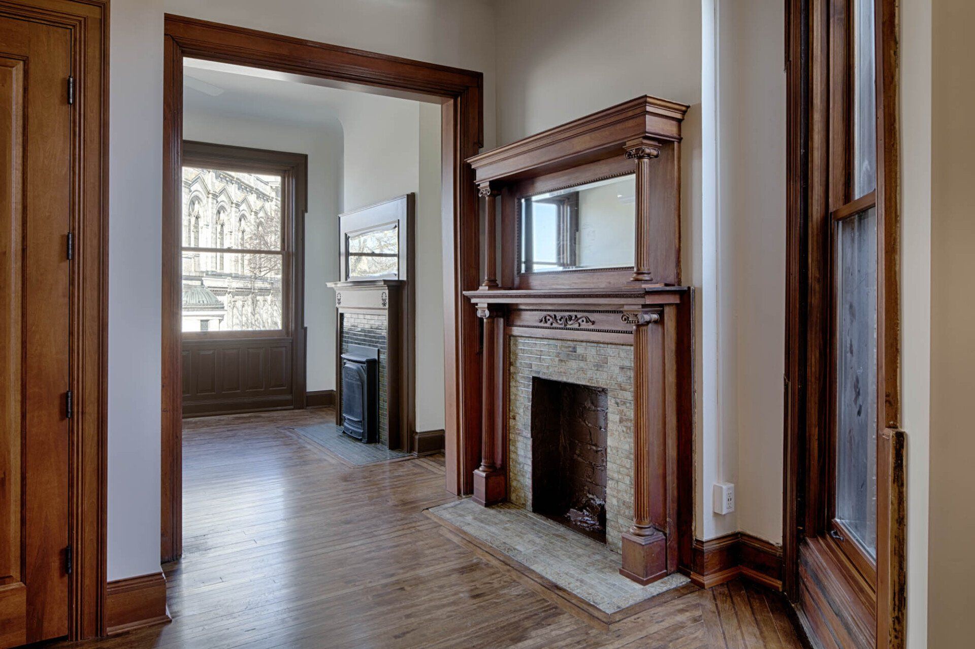fireplace and living room