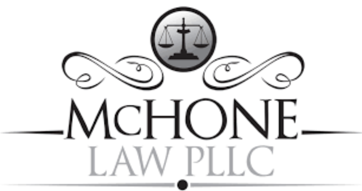 A black and white logo for mchone law pllc