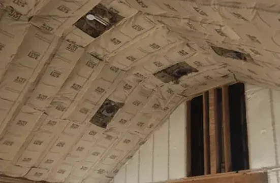 A close up of a ceiling with a lot of insulation on it.