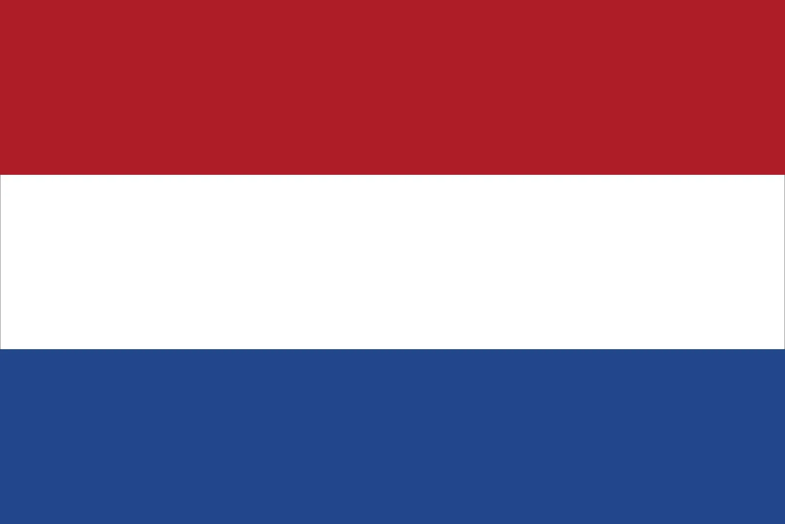 Flag of the Netherlands: a horizontal tricolor of red, white, and blue.