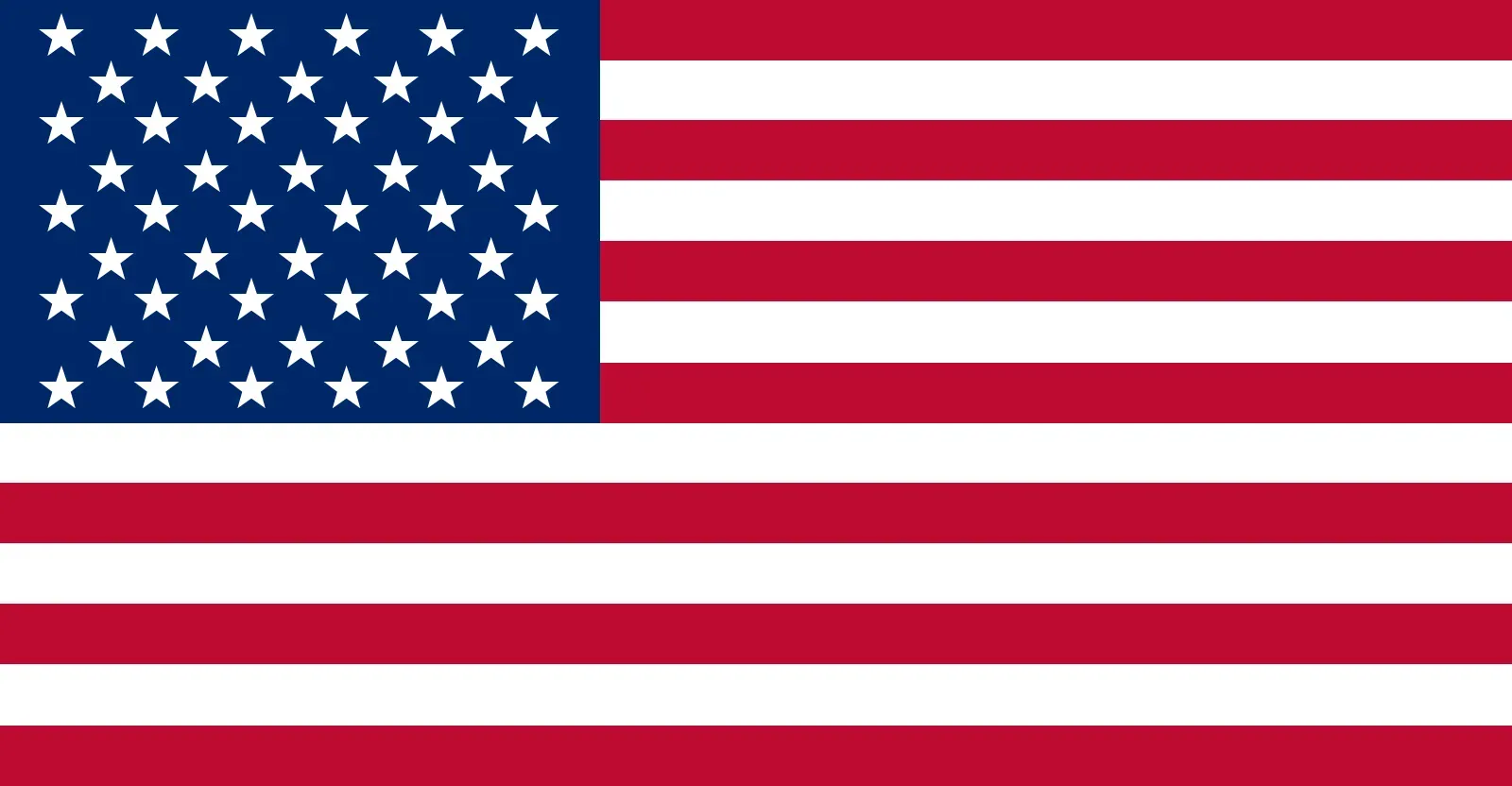 American flag with red and white stripes and blue canton with white stars.