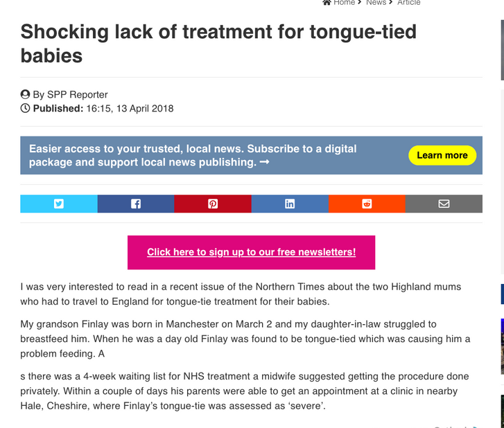 a news article about a shocking lack of treatment for tongue tied babies 