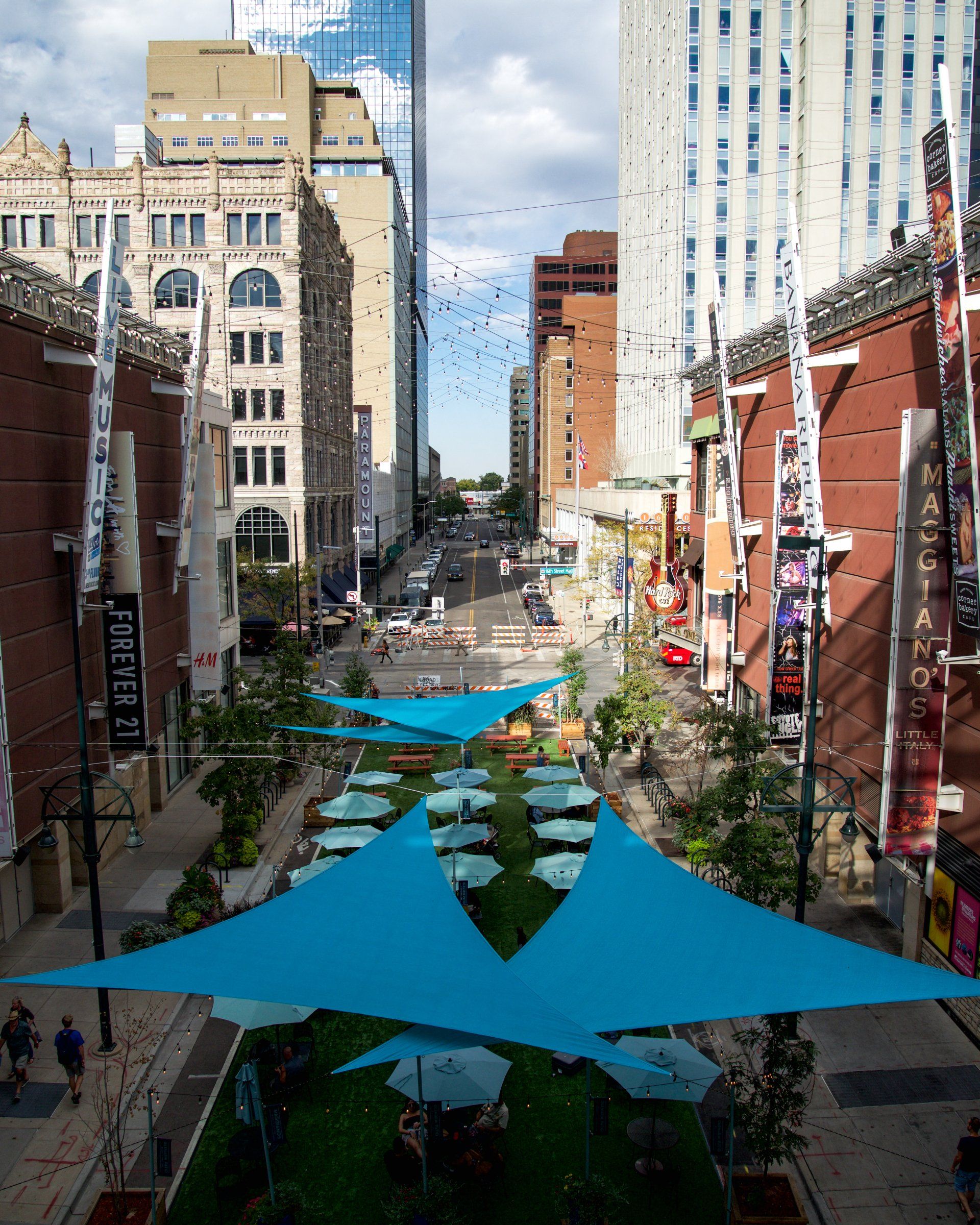 An aerial view of a city with a sign that says ' ocean ' on it