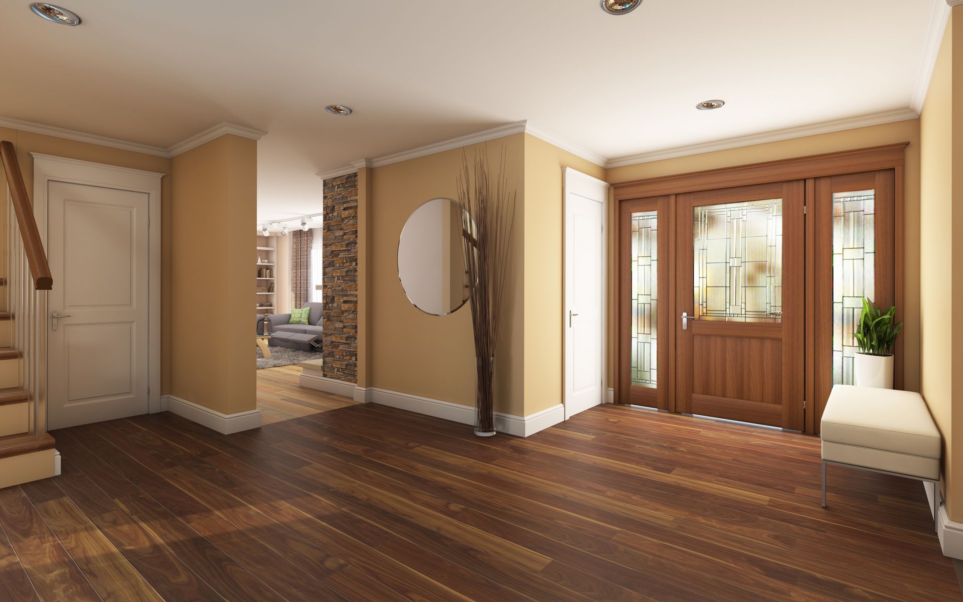 Big Foyer in Country House 3d Rendering.