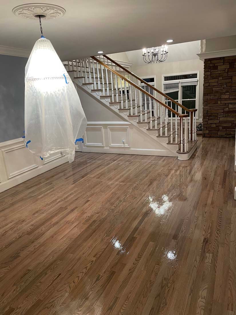 There is a staircase in the middle of the room.