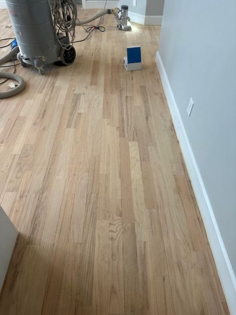 A vacuum cleaner is sitting on a wooden floor in a room.
