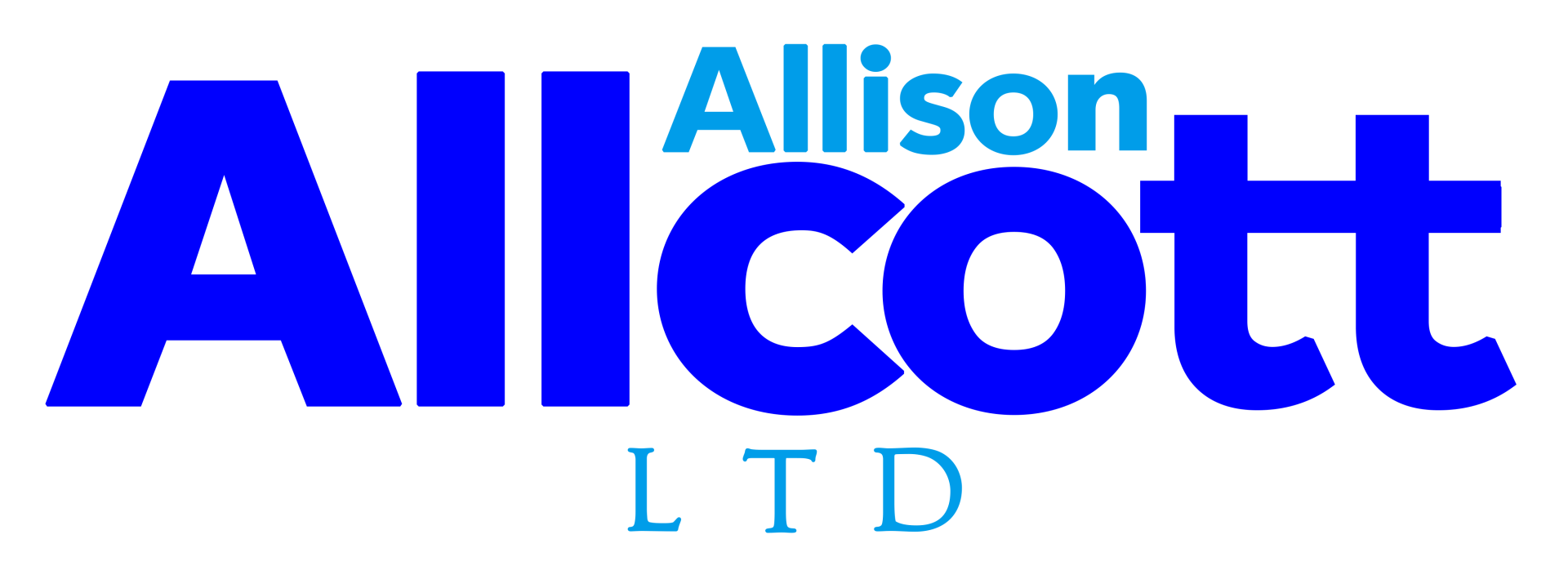 A blue and white logo for allison allcott ltd