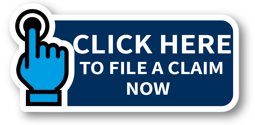 A blue sticker that says `` click here to file a claim now ''