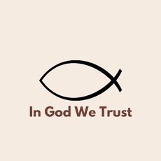 A logo for in god we trust with a fish and the words `` in god we trust ''.