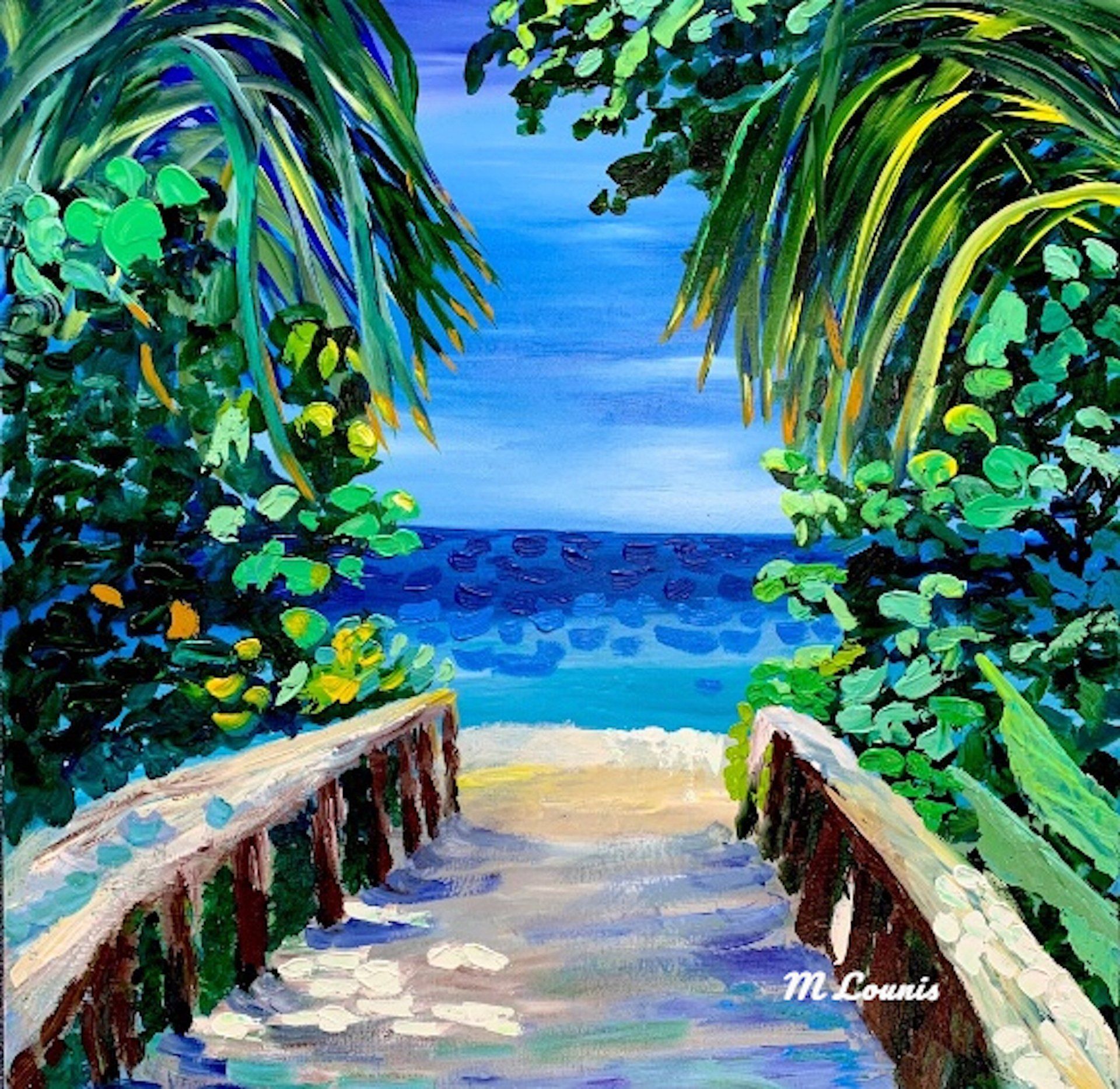 Vanderbilt beach path original acrylic painting on canvas.