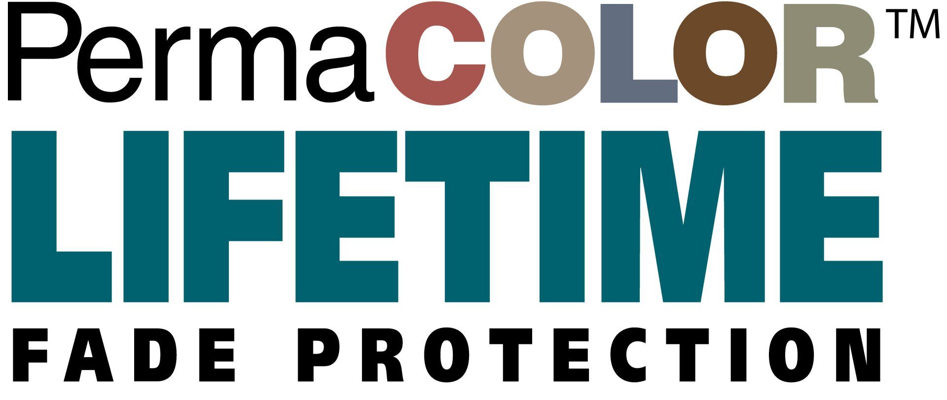 The logo for permacolor lifetime fade protection.