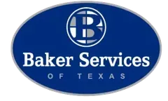 A blue sign that says Baker Services of Texas