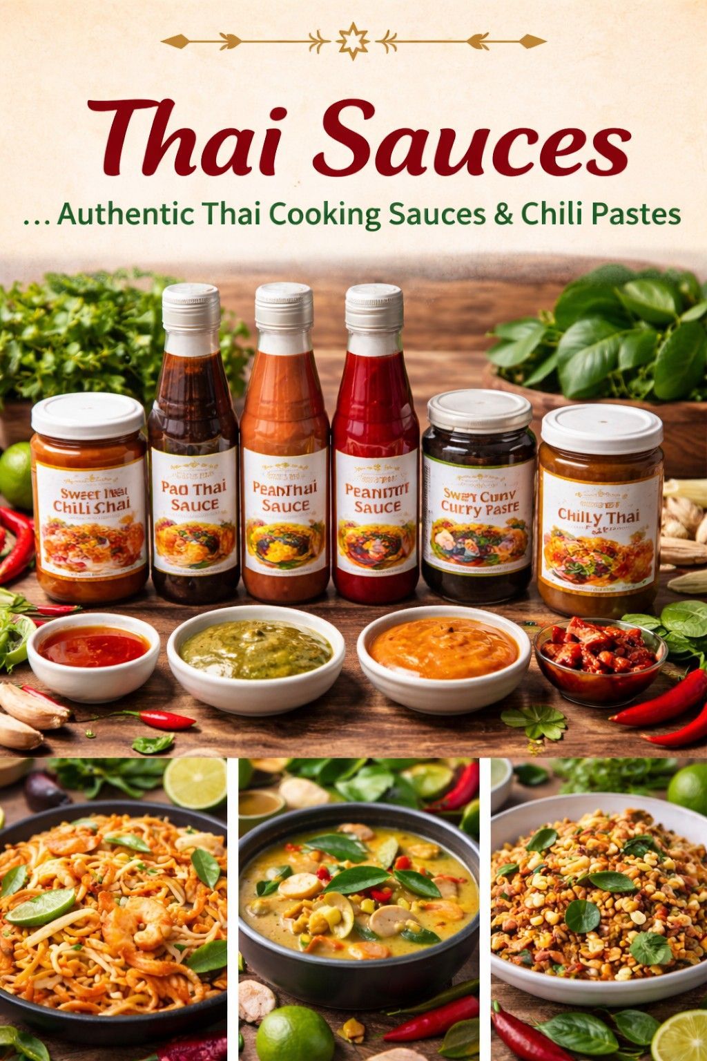 Thai Sauces including Thai sweet chili sauce, Thai peanut sauce and Thai cooking sauces from Simply Thai Market