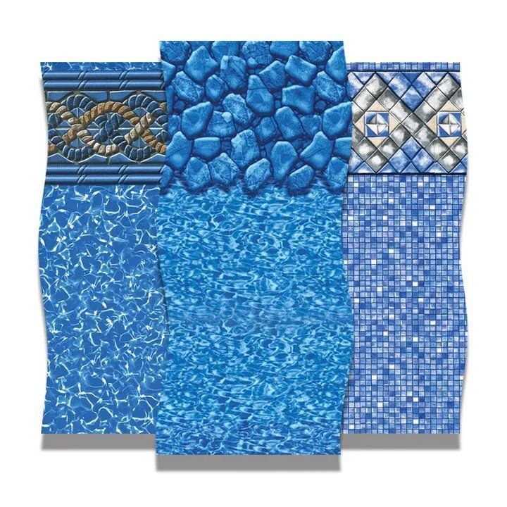 A collage of different types of blue swimming pool liners