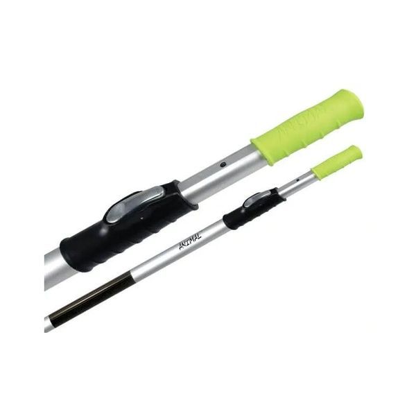 A pair of poles with green handles on a white background