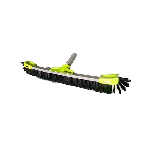 A green and black brush with a yellow handle on a white background.