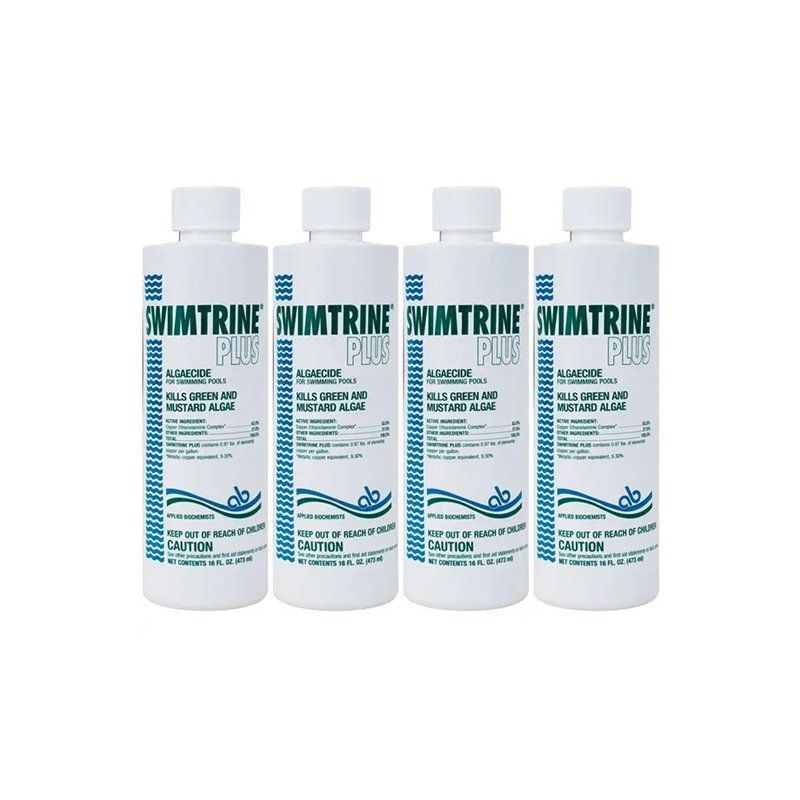 Four bottles of swimtrine plus on a white background