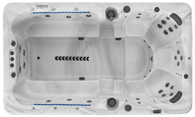 An aerial view of a swimming pool on a white background.