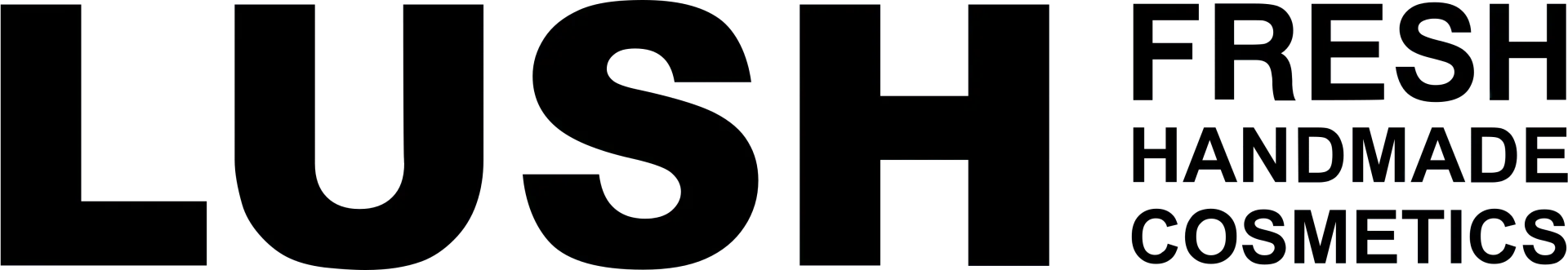 Lush logo with "FRESH HANDMADE COSMETICS". Black text on a white background.