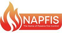 Logo for NAPFIS, with flame graphic and text "NAPFIS, The Home of Passive Fire Control" in orange and white.