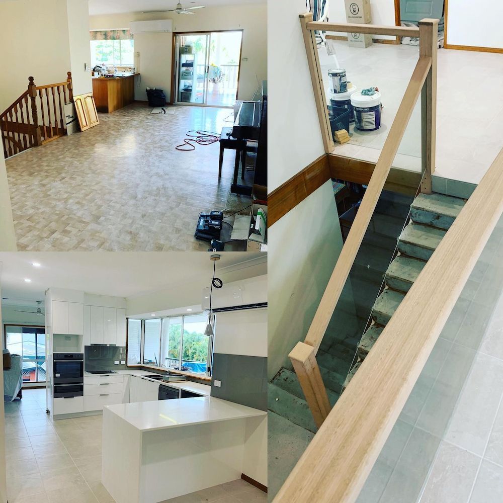 Collage Showing Home Renovation Progress.