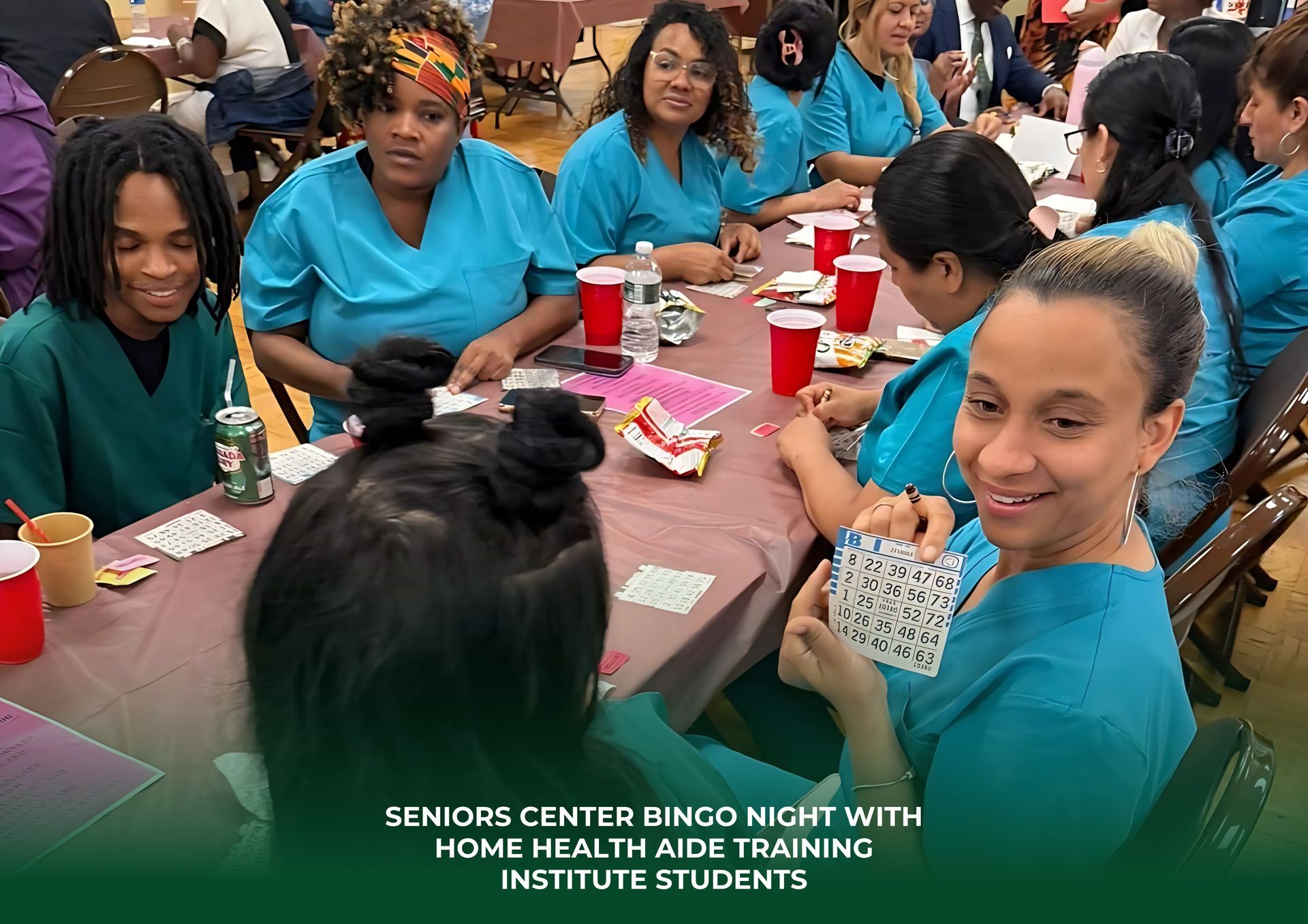 A group of people are sitting around a table playing bingo.