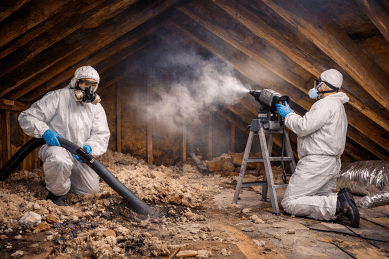 Two men disinfecting and doing rodent clean up 