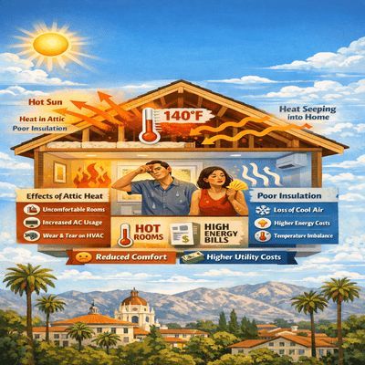 Hot Pasadena attic causing upstairs rooms to overheat due to poor insulation