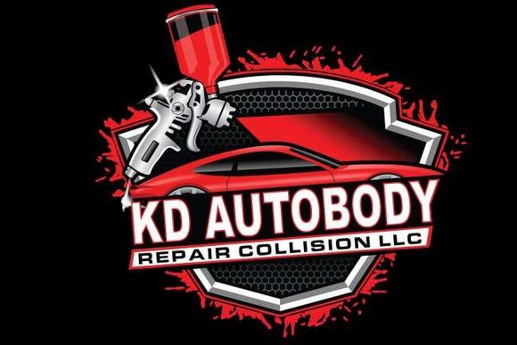 A logo for a car repair company called kd autobody repair collision llc.