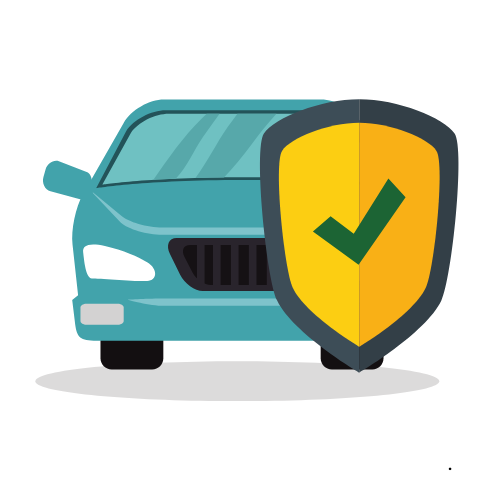 A car is protected by a shield with a check mark on it.