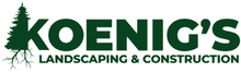 A logo for koenig 's landscaping with a pine tree in the middle.
