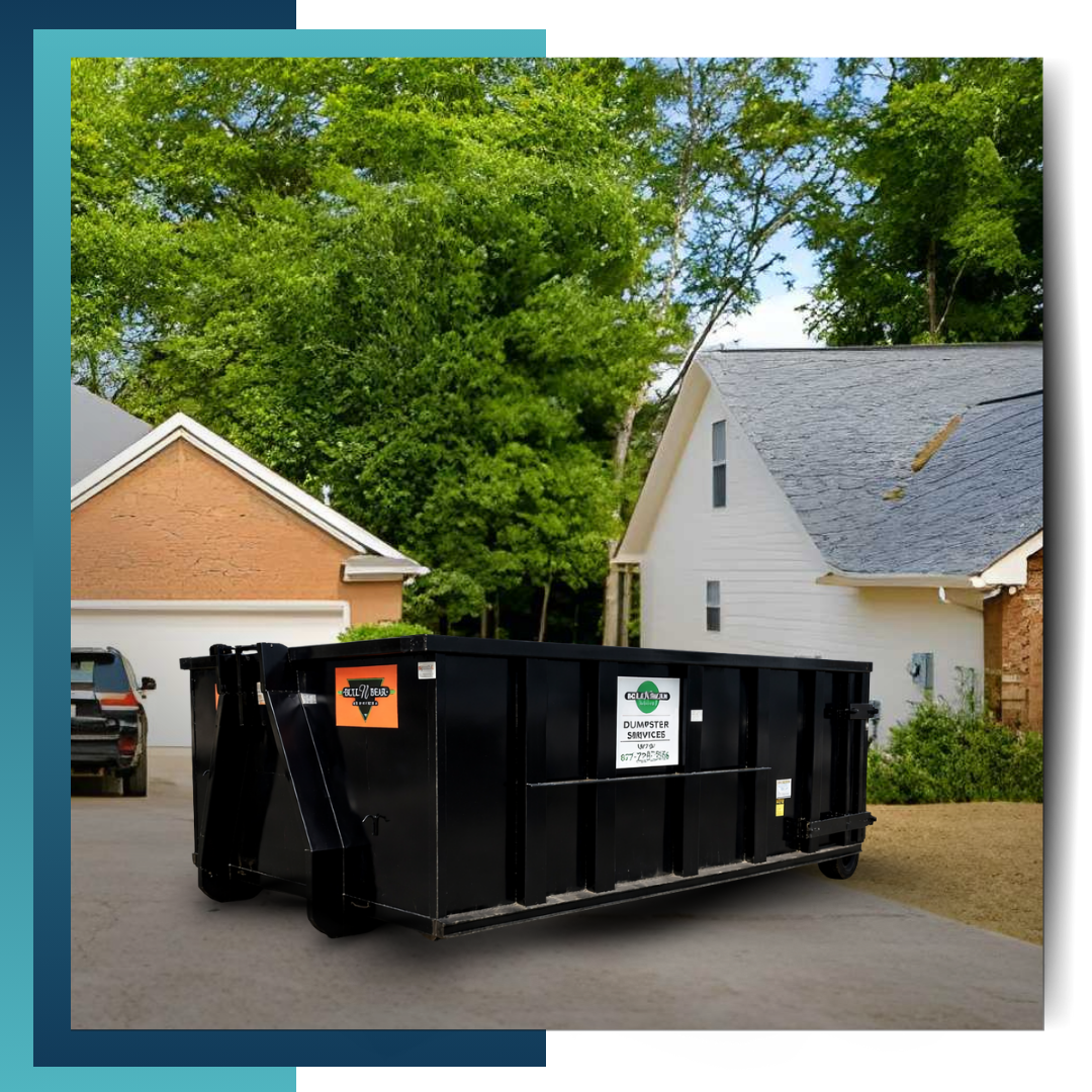 Bull N Bear Dumpster parked in front of a house
