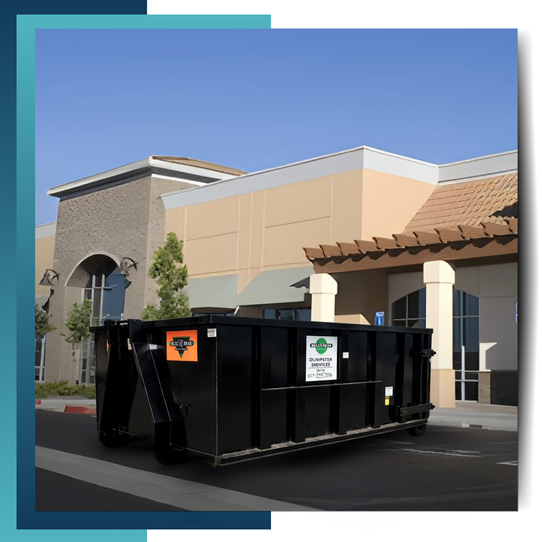 Bull N Bear Dumpster parked in front of a house